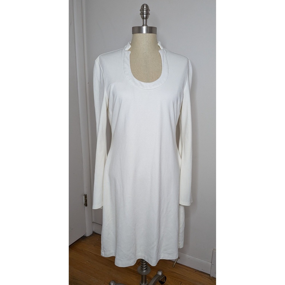 Boston Proper Sz M Scoop Neck Bell Sleeve Knee Length Sheath Dress Classic Ivory